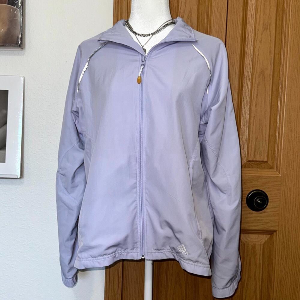 Adidas Windbreaker Track Jacket Womens Large Light Purple Full Zip Athletic Wear